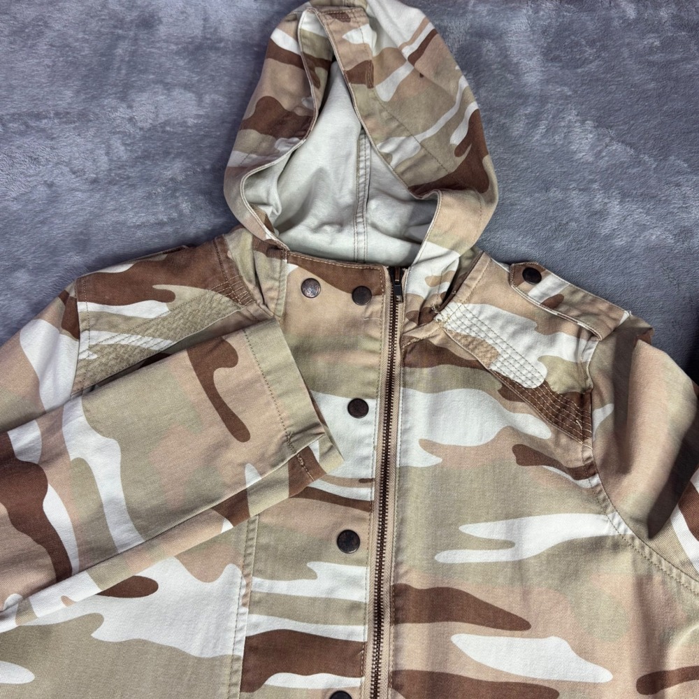 Forever 21 Utility Jacket Women S Tan Camo Hooded Military Cotton Cargo Coat